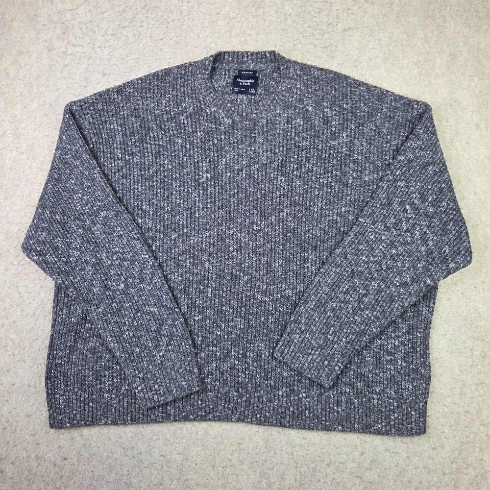 Abercrombie Fitch Sweater Mens 2XL Oversized Gray Speckled Crew Neck Heavy